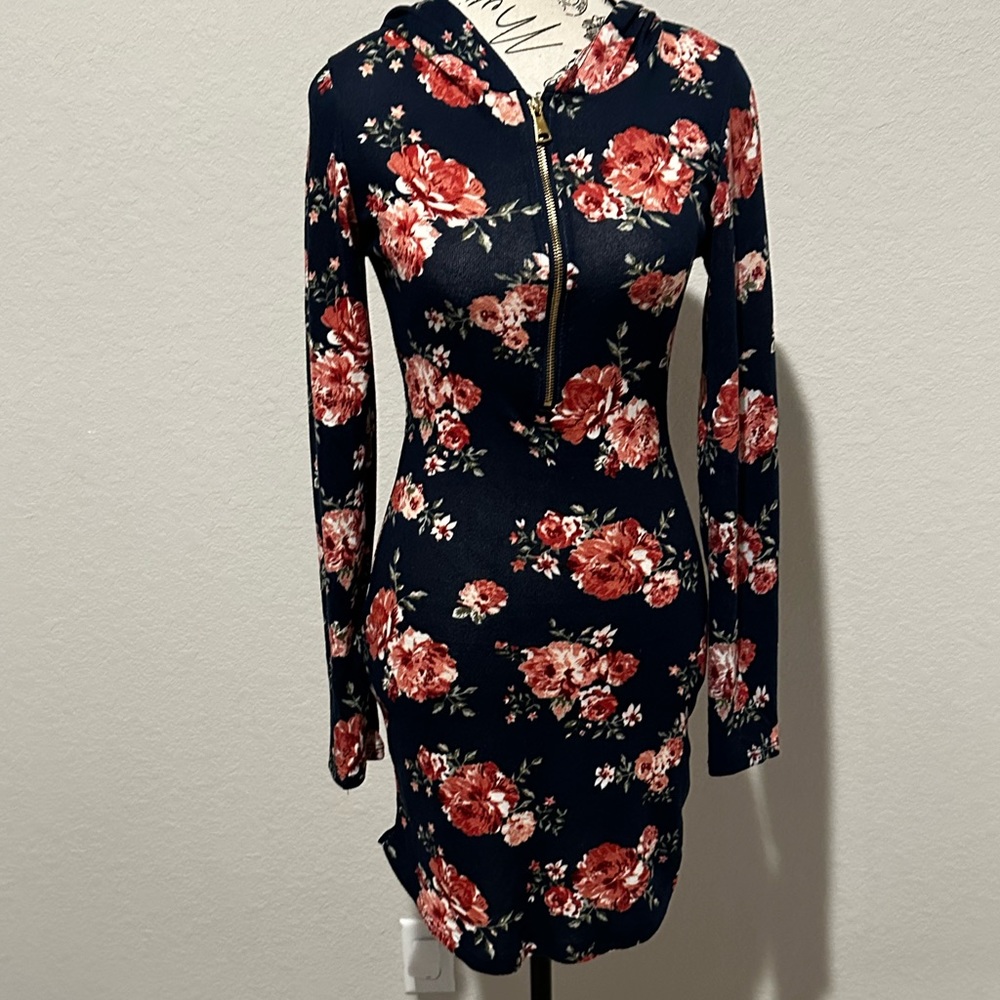 J for Justify Navy Blue floral sweater dress size M